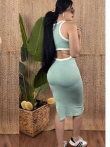 vestido   Liso    Casual  Elegante    Asimétrico    Playa - Azul menta - Ver 2