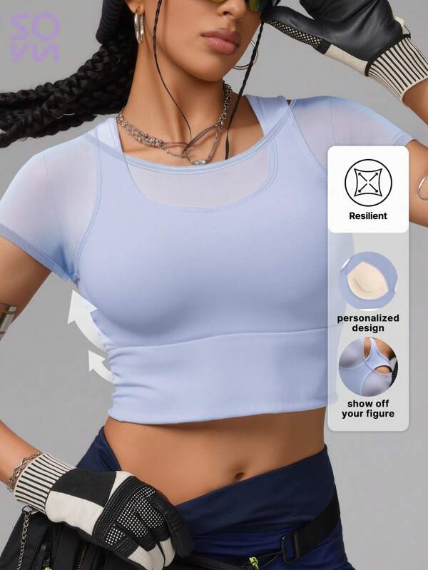 Soyun Women's Mesh Sports Short Sleeves Outdoor Activities Travel Home Leisure Party Office Gym