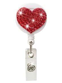 1Pc Rhinestone Sparkling Love Red Silver Easy To Pull Buckle Simple Creative Versatile Doctor Nurse Chest Badge Stretching Rotation Simple Portable Art Circle, School Supplies,Back To School