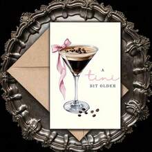 1pc Funny Coffee Martini Birthday Greeting Card - "A Tad Bit Bigger" Design With Coffee Beans And Cream Pattern, Perfect Spring Gift For Friends, Family, Husband, Wife Or Girlfriend - Multicolor - View 3