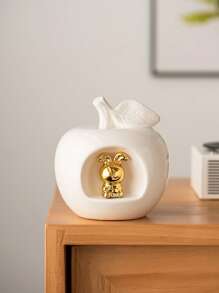 1 Peça Ornamento Cerâmico em Formato de Maçã, Branca, Decoração de Estilo Criativo e Luxuoso, Adequada para Celebração de Festas, Escritório, Quarto, Sala de Estar, Casa, Decoração de Feriado