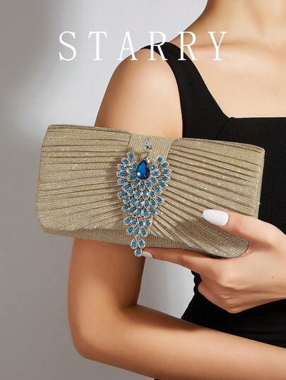 Elegante borsa da sera con decorazioni a diamanti a forma di pavone - Clutch scintillante da festa per donne. Borsa da cerimonia elegante con perline, fodera interna in raso premium, decorazioni in lega metallica e con strass, adatta per gala ed eventi speciali | Regalo perfetto per donne di moda