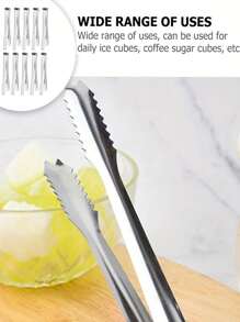 1/2pcs Stainless Steel Ice Tongs, Practical Sugar Tongs, Ice Coffee Self-Service Barbecue Food Tongs, Barbecue Supplies, Fruit Tongs, Cube Sugar Tongs, Multifunctional Ice Tongs, Kitchen Utensils