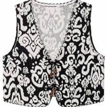 ZEVITY Women's Allover Print Sleeveless Tie Front Casual Top