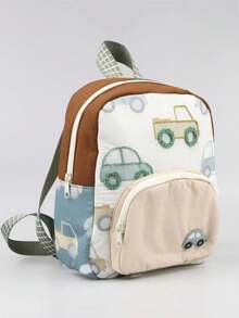 Embroidered Car Student Backpack For Boys Girls Kindergarten Elementary School Customizable Letter Preschool Backpack Patches Bags For School - Blue and White - View 7
