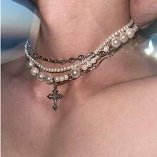 2 件人造珍珠项链四层一体式短吊坠链堆叠人造珍珠长吊坠链百搭简约时尚项链套装适合情侣在日常生活中佩戴也适合派对约会和夏日海滩海边 - 白色 - 查看 14