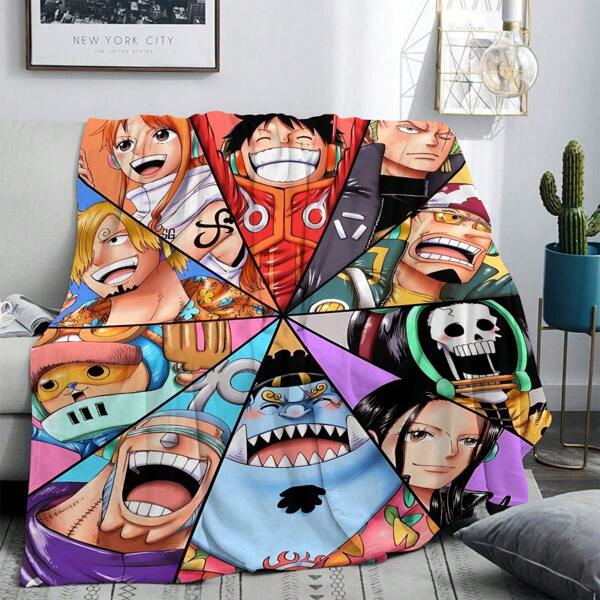 bandai 1pc One Piece & Crew Anime Digital Printed Flannel Blanket, Warm & Soft Casual Throw Blanket, Versatile Use For Office, Living Room, Bedroom, Lightweight Outdoor Camping Travel Throw