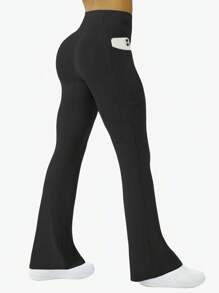 Plus Size Flare Yoga Pants For Women – High Waist Slim Fit Workout Leggings With Side Pockets