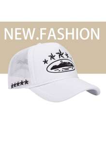 1pc Y2K Style Women's Embroidered 5-Pointed Star Sponge Drawstring Mesh Baseball Cap, Adjustable, Casual Outdoor Sun Hat For Spring/Autumn Travel, Beach, Suitable For Men Y2K Fashion Youth Cap