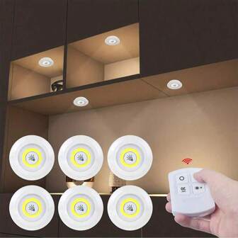 6pcs/3pcs/1pc Smart Wireless LED Under-Cabinet Lights COB Night Light With Remote Control LED Closet Lights Puck Light,Dimmable Under Cabinet Indoor Lighting For Counter Kitchen Wardrobe