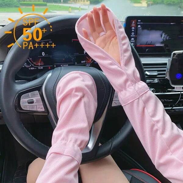 1 Pair Fashion Summer Women Driving UV Protection Sleeves, Solid Horseshoe Design, Loose Fingerless Arm Sleeves, Lightweight & Comfortable, Suitable For Long-Distance Driving, Breathable Fabric