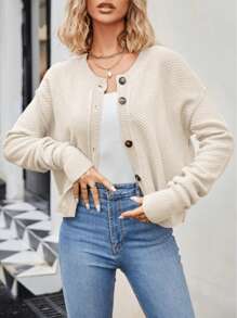 Women's Casual Button-Up Cardigan Sweater, Minimalist Style, Autumn/Winter