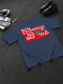 Cherry Bomb - Sweet - Retro - Men's Graphic T-Shirt, 100% Cotton, 220g - Blue - View 2