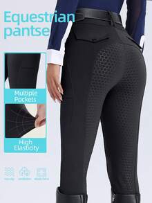 ROYALS MATTINI 女式带口袋骑马裤，黑色马术紧身裤，全抓地硅胶防滑耐用骑马裤，适合马术运动