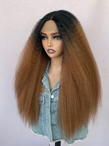 Yaki Long Straight Wig 13 * 4 * 1T Lace Wig Black Yaki Straight Hair Gradient Brown Wig Black Fluffy Long Hair Wig
