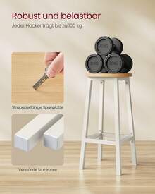 Barhocker, 4er Set, Barstühle, Küchenstühle mit Metallgestell, einfache Montage, mit Fußstütze, für Küche, Wohnzimmer, Esszimmer, eichenbeige-weiß - Eiche Beige + Weiß - Übersicht 5