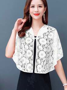 1 件女士优雅黑/白//蓝镂空蕾丝佩斯利图案波西米亚风格披肩斗篷，适合吊带裙、节日派对 - 腰果花 - 查看 9