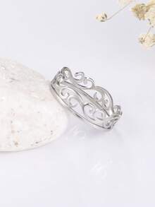 1 pieza Anillo de mujer de acero inoxidable con patrón de enredadera simple - Blanco - Ver 5