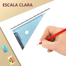 8 piezas de compás y set de regla de plástico transparente - Kit de herramientas de dibujo duraderas con transportador, triángulo y borrador para proyectos escolares y de arte - Azul - Ver 3