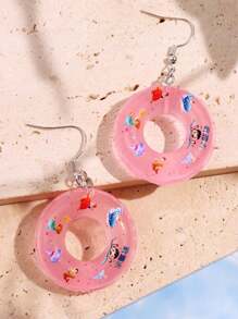 1 Pair Of Creative & Cute Mini Blue Swimming Ring Earrings For Women, Beach/Vacation Jewelry