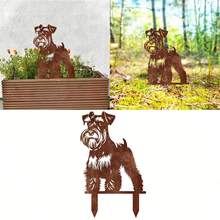 1 件雪纳瑞狗生锈金属花园桩 - 经典设计宠物纪念和庭院装饰，无需电池，非常适合母亲节，户外致敬爱狗人士，质朴的棕色饰面，地面插入，宠物墓碑 | 雪纳瑞设计 | 耐用户外使用，狗纪念礼物 - 鏽棕色 - 查看 6