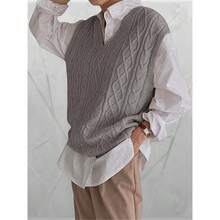 Local Delivery-Viscose & Polyester Blend For Spring, Summer & Fall - Casual Solid Color Lightweight Knitwear, Knit Sweater,Women's Oversized Cable Knit V-Neck Sweater Vest - Sleeveless Loose Pullover Top In Soft Nylon, - Grey - View 1