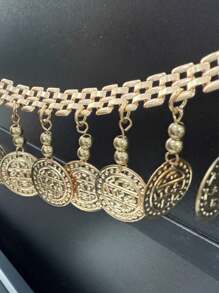 1 pieza Tobillera vintage con monedas y cuentas de estilo bohemio exagerado para mujer, apta para usar en la playa y vacaciones