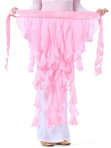 1 件女式闪亮亮片肚皮舞臀巾腰带裙系带流苏下摆波浪裙肚皮舞臀巾拉丁舞腰带九尾狐裙表演流苏波浪裙