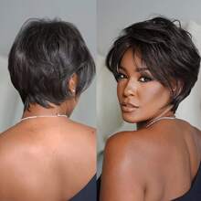 Fashion Chic Pixie Cut Wig Human Hair With Bangs For Women 5 Inch Brazilian Remy Human Hair Natural Look Short Straight Pixie Cut Wigs Glueless Full Machine Made Wig Perfect For Daily Wear And Parties
