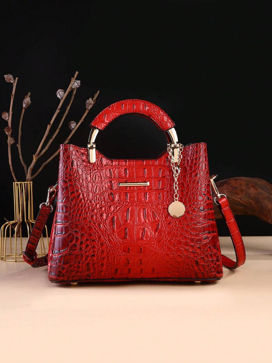 Elegant Crocodile Print Small Handbag, Fashionable Single-Shoulder Crossbody Wallet For Ladies, High-End Small Handbag With Multiple Compartments For Daily Use - Đỏ - Xem 1