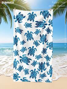 1pc Printed Beach Towel, Turtle Pattern Swim Towel, Bath Towel, Fashion Style Beach Towel, Super Absorbent Bath Towel For Bathroom, Swimming, Fitness, Yoga, Soft And Comfortable Microfiber Towel, Lightweight And Portable, Wind And Sun Protection, Sandproof For Summer Travel, Vacation Holiday Bathroom Decor, Recommend Regular Sizes And Larger Sizes, (35*75cm Small Size Towel,150cm Or Above Recommended)