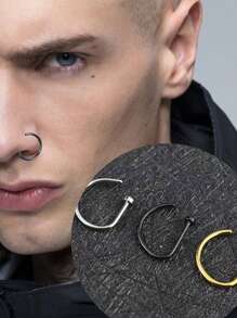 5pcs Fake Pierced Nose Rings Men And Women Fashion D Shape Punk No Piercing Nose Clips Stainless Steel Pierced Nose Septum Suitable For Teenagers Body Jewelry