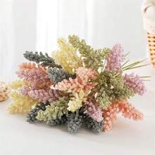 6pcs Artificial Wheat Ears, Light Pink, Dark Purple, Light Purple, Blue, Yellow, Beige Lavender Wheat Spikes, Realistic Floral Decor, Wedding Scrapbooking',Fall Decor,Autumn