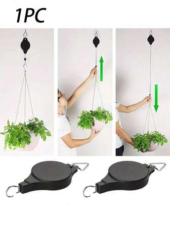 1pc Retractable Hanging Basket Hook, Adjustable Plant Pulley Hanging Planters Flower Basket Hook Hanger For Gardening Pot And Birds Feeders In Different Height Lower And Rais, Garden Baskets Pots, Birds Feeder Indoor Outdoor Decoration