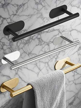 1pc Bathroom Toothbrush Holder, Towel Bar Rack, Wall Mounted Towel Hanger, Cloth Hanging Rack, No-Drill