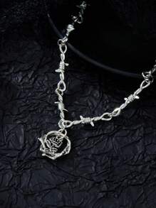 1 PC Small Wire Brambles Iron Heart Choker Necklace Women Hip-Hop Gothic Punk Style Barbed Wire Little Thorns Chain Choker Gifts