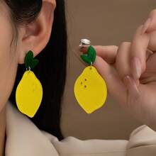 1 par de pendientes de mujer con diseño simple de limón, joyería decorativa para fiestas