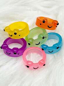 10 sztuk/opakowanie słodkie kreskówkowe żaby żywiczne pierścienie, kolorowe przezroczyste akcesoria, losowe style, uniwersalne do codziennego noszenia, upominki na przyjęcia lub prezenty