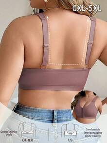Plus Size Comfortable Front-Closure Wireless Bra, Everyday Wear - Brown - View 4