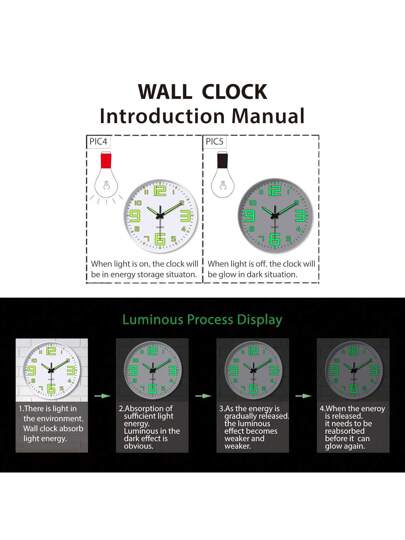 1pc Moderne Luminous Wand Clock, 8/10/12 Inch Round Quiet Japanese Quartz Movement Sleek Zwart Groen Glow Digital Display Living Room, Bedroom, Dining Area Outdoor Battery Operated (AA Not Included), Klok Room Home Back To School Supplies view 10