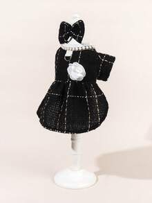 1 套宠物婚纱，带薄纱，蝴蝶结设计，可爱时尚印花连衣裙 + 领子，弹力薄纱公主宠物连衣裙，适合狗猫