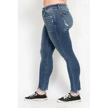 Plus Size High Waist Skinny With Destroy & Shark Bit Hem - Medium - 查看 6