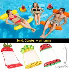 Letto galleggiante gonfiabile con sottobicchiere gonfiabile a forma di frutta, amaca d'acqua pieghevole, sedia a sdraio galleggiante per piscina, letto galleggiante per piscina con pompa d'aria, decorazione per festa in piscina