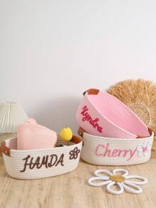 1 pezzo Cesto di immagazzinaggio intrecciato a mano personalizzato, adatto per bagno, camera da letto, soggiorno, bambini, giocattoli per animali domestici, San Valentino, matrimonio, decorazione per la casa, Ognissanti, scatola di immagazzinaggio per studenti per il ritorno a scuola, rinfrescamento della casa