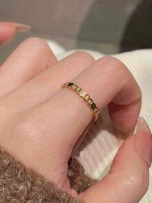 1 件优雅不锈钢圆形金色封闭式戒指，不褪色抗过敏简约 CZ 装饰女士珠宝 - 戒指 - 查看 13