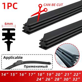 Automotive Plug-In Soft Rubber Strip Filler Universal Aaa Grade, Suitable For 6mm 14 ", 16", 17 ", 18", 19 ", 20", 21 ", 22", 24 ", 26", 28 ", 30", 32 "Frameless Wiper Blades Automotive Accessories