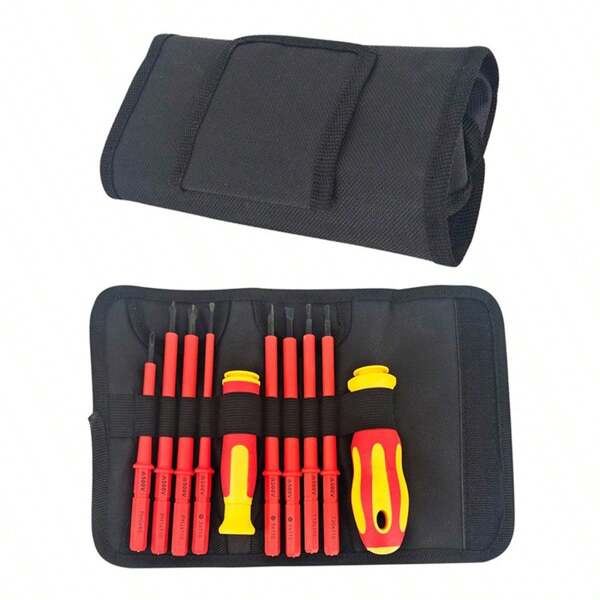 1Set 10pcs Insulated Screwdriver Set, Slotted Bag, Maintenance Electrician, Anti Electric Screwdriver Set,Insulated Electrician Screwdriver High Hardness Set Household Magnetic Cross Word Shaped Plum Hexagonal Screwdriver,Some Patterns Are Random, Tools For Men