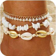 Set de tobillera de cadena con piedras trituradas de verano para mujer, pulsera para el tobillo con dije de concha estilo bohemio, joyería hecha a mano de color dorado con cuentas y lentejuelas, accesorio de playa para pies descalzos