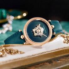 Versace Women's Classic Leather Strap Quartz Watch With Rose Gold Stainless Steel Case For Ladies' Elegant Gift Wrist Watch,VECQ00318 - Green - View 3