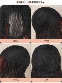 12-Inch Short Straight Wig With Bangs For Women, Black & Red 2-Tone, High Density Heat Resistant Synthetic Hair, Suitable For Daily Use And Cosplay - Multicolor - View 8